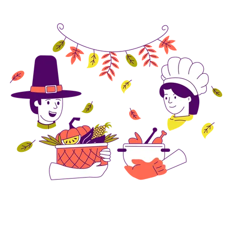 Un couple célèbre Thanksgiving  Illustration