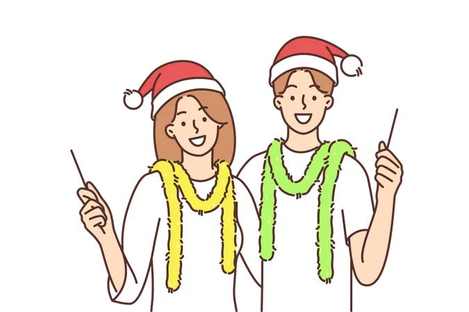 Couple fête Noël  Illustration