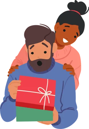 Couple Characters Exchanges Gifts Sparkling Anticipation In Their Eyes Ribbons Unravel Laughter Dances Love Wrapped In Surprises A Celebration Of Shared Joy Cartoon People Vector Illustration Illustration