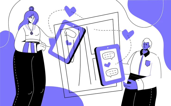 Couple discutant sur mobile  Illustration