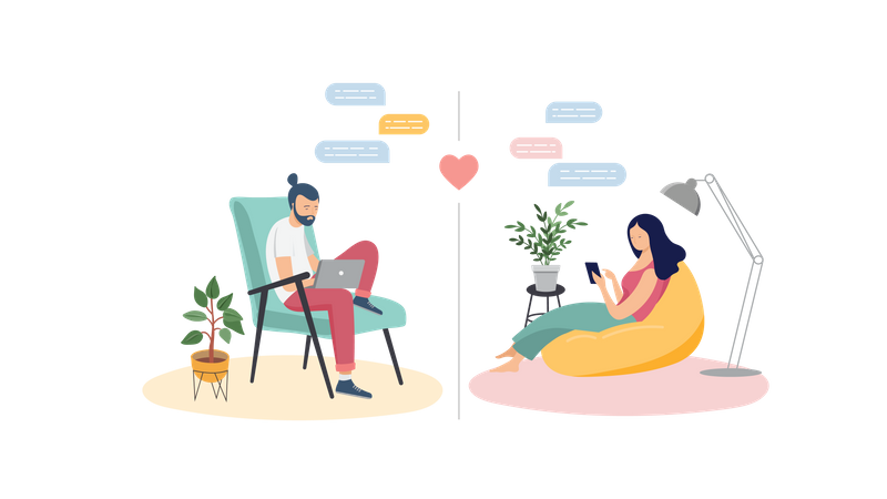 Couple chatting during self isolation  Illustration