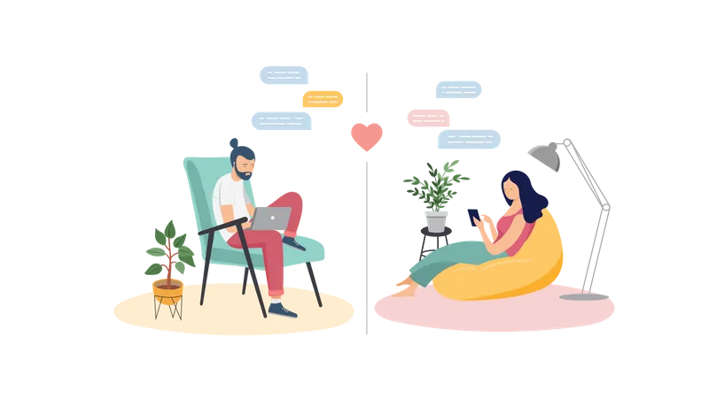 Couple chatting during self isolation  Illustration