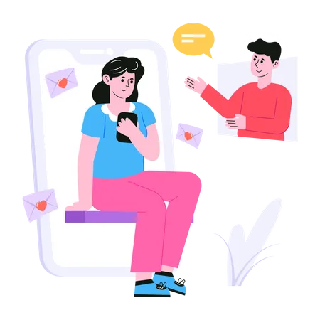 Couple chatting on dating app Illustration
