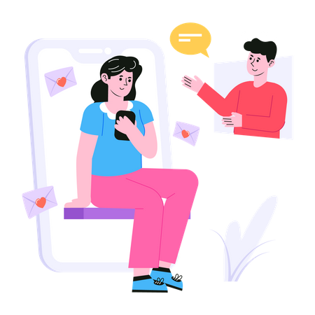 Couple chatting on dating app  Illustration