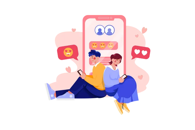 Couple chatting on mobile  Illustration