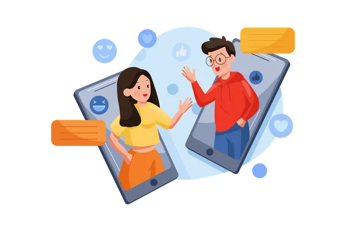 Couple chatting on mobile Illustration