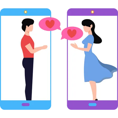 Boy And Girl Chatting On Mobile Illustration