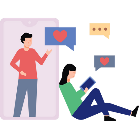 Couple chatting on mobile  Illustration