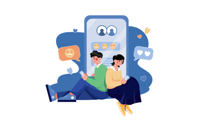 Couple chatting on mobile  Illustration