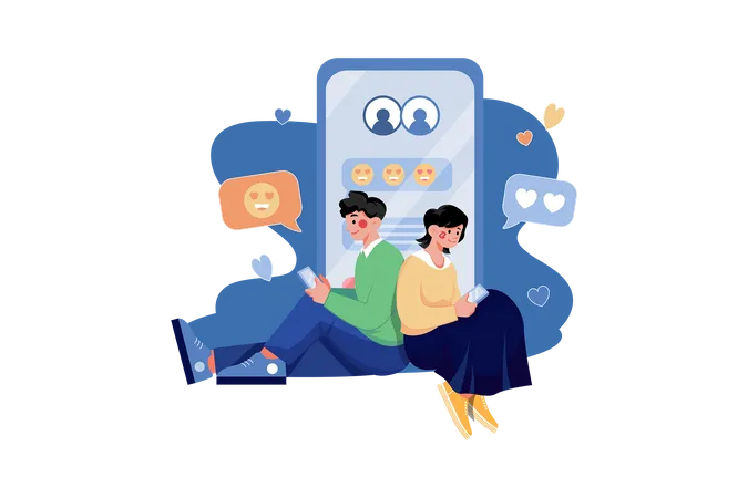 Couple chatting on mobile  Illustration