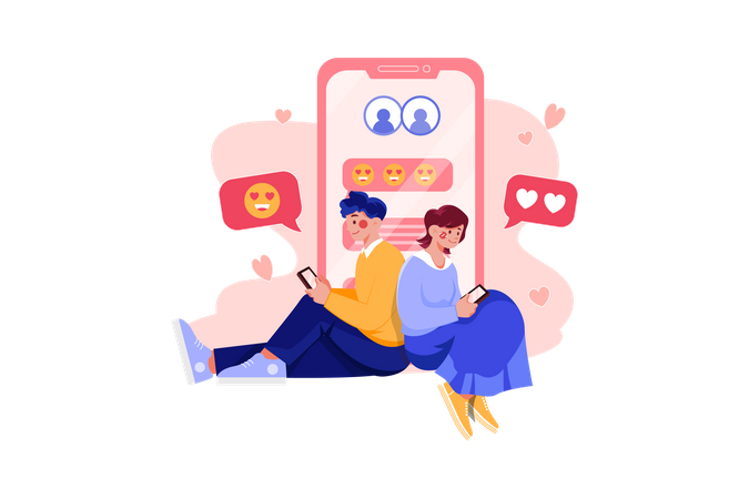 Couple chatting on mobile  Illustration
