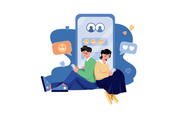 Couple chatting on mobile  Illustration