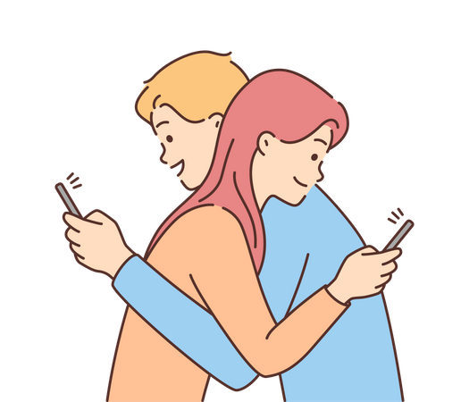 Couple chatting on phone Illustration