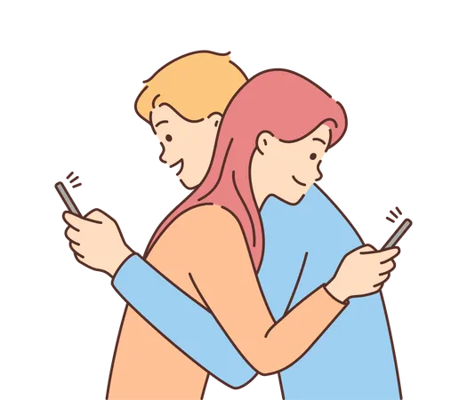 Couple chatting on phone Illustration