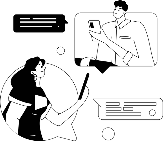 ソーシャルメディアでチャットするカップル  イラスト