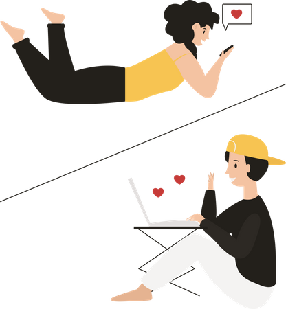 Couple chatting on video call Illustration