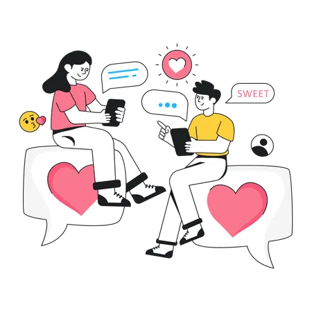 Couple chatting online  일러스트레이션