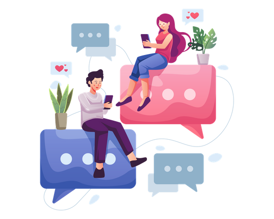 Couple chatting online Illustration