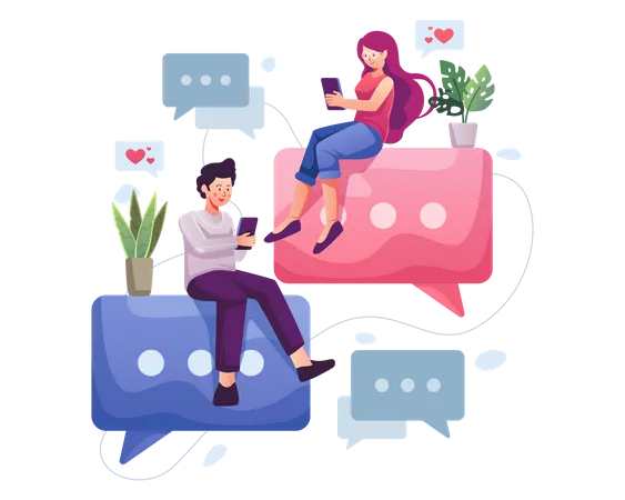 Couple chatting online Illustration