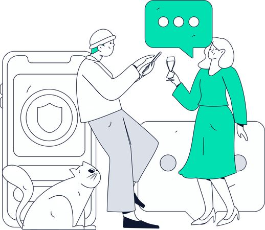 Couple Chatting Online  Illustration