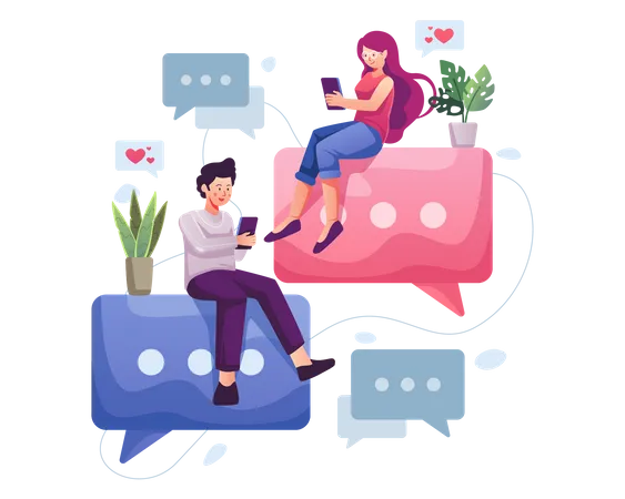 Couple chatting online  Illustration