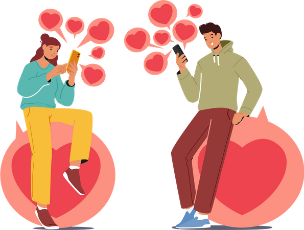 Couple chatting online on dating app Illustration