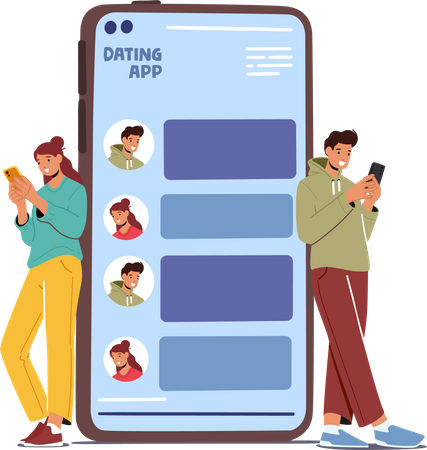 Couple chatting online via dating app Illustration