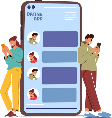 Couple chatting online via dating app  イラスト