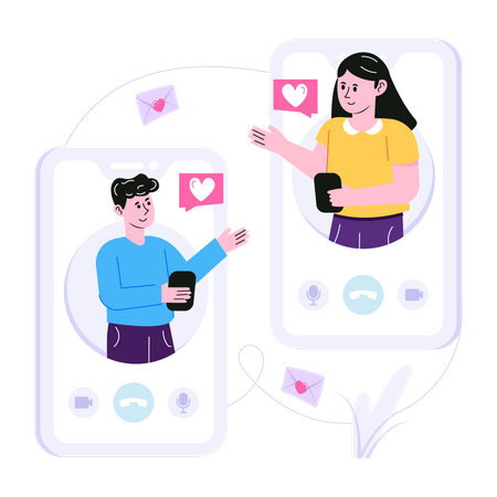 Couple chatting online via mobile app Illustration