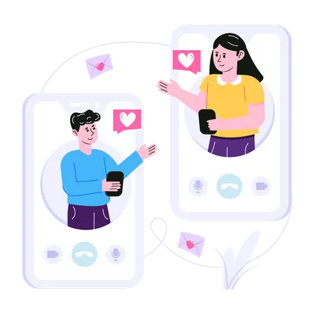 Couple chatting online via mobile app Illustration