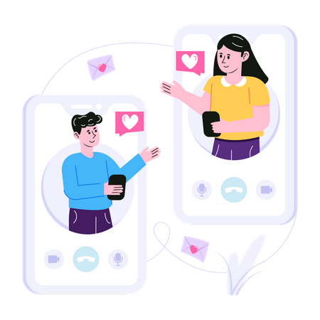 Couple chatting online via mobile app  Illustration