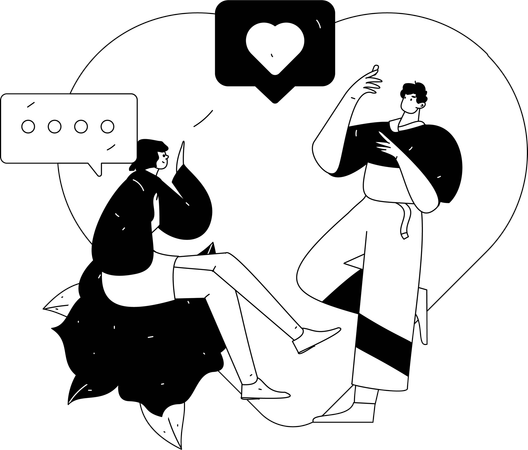 Couple chatting romantically on phone  Illustration