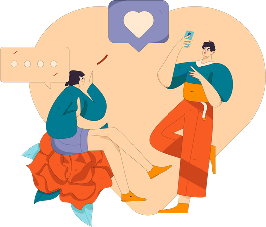 Couple chatting romantically on phone  Illustration