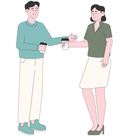 Couple Chatting While Holding Coffee  Illustration