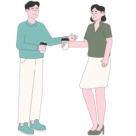 Couple Chatting While Holding Coffee  Illustration