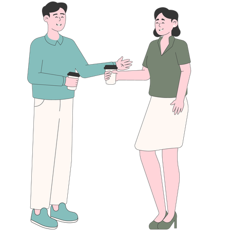 Couple Chatting While Holding Coffee  イラスト