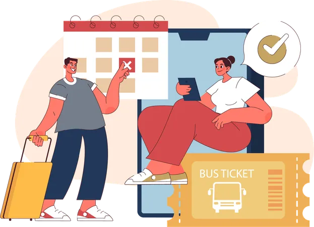 Couple check bus booking  Illustration
