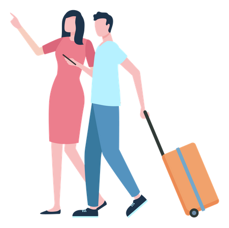 Couple checking airport terminal  Illustration