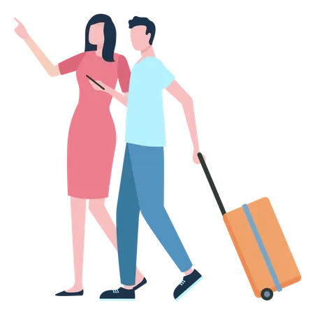 Couple checking airport terminal  Illustration