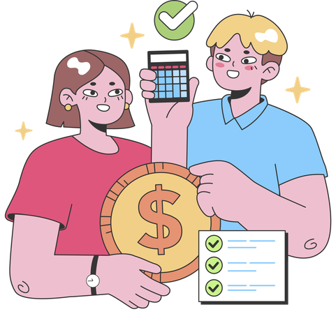 Couple checking budget calculation  Illustration
