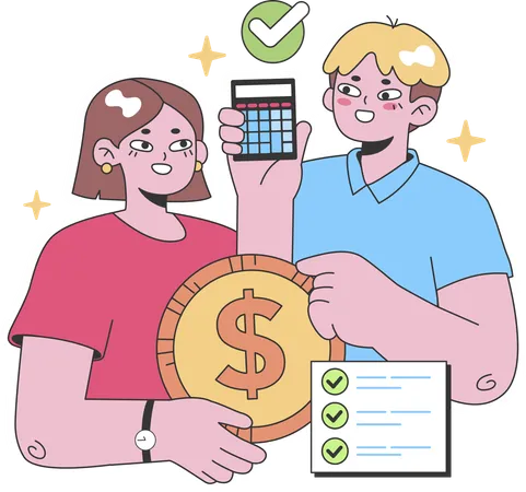 Couple checking budget calculation  Illustration