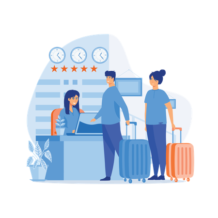 Couple checks in luxurious hotel for their staycation  Illustration