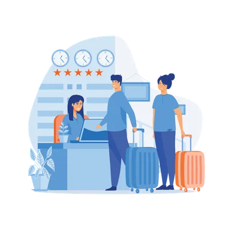 Couple checks in luxurious hotel for their staycation  Illustration