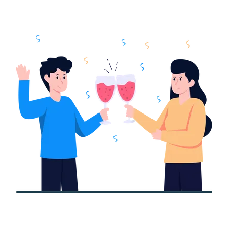 Couple cheering alcohol glasses Illustration