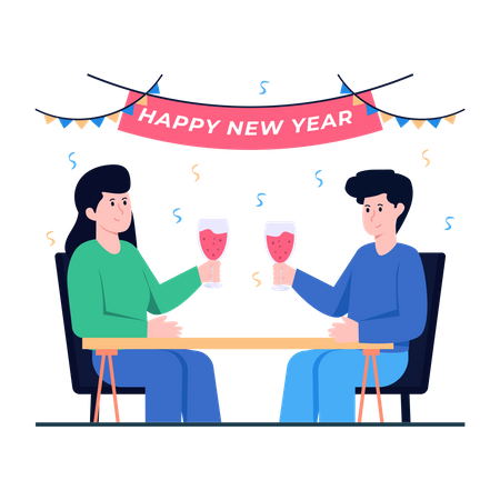 Couple Cheering Alcohol Glasses Illustration