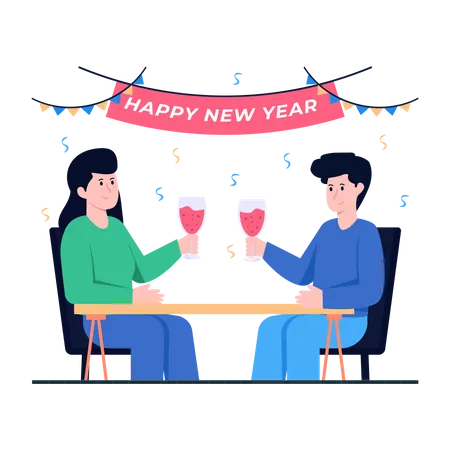Couple Cheering Alcohol Glasses  Illustration