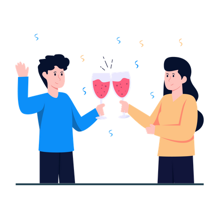 Couple cheering alcohol glasses  Illustration