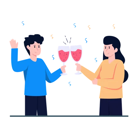 Couple cheering alcohol glasses  Illustration