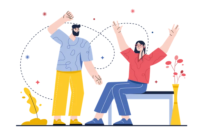 Couple cheering together  Illustration