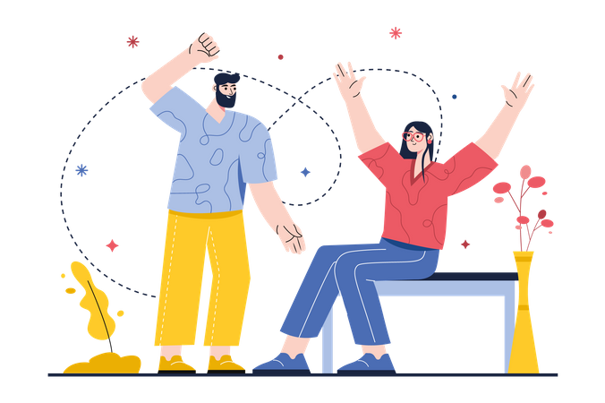 Couple cheering together  Illustration